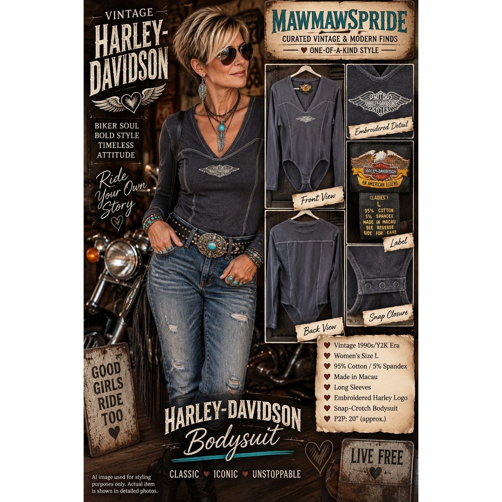 Vintage Y2K Harley Davidson Bodysuit Womens L Biker Moto 90s Y2K MotorClothes